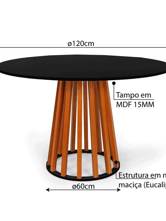 Mesa Talia Pé Amadeirado Tampo 120cm Preto