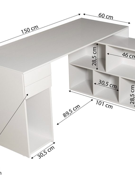 Mesa em L Dublin  c/ 05 Nichos e 02 Gavetas Branco