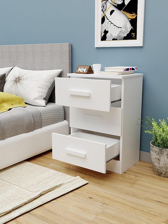 Mesa de Cabeceira Riade - 03 Gavetas Branco