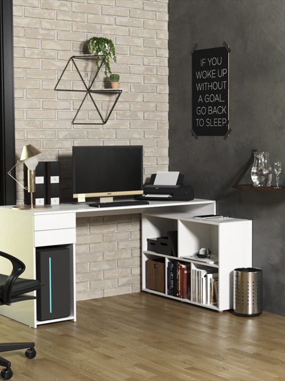 Mesa em L Dublin  c/ 05 Nichos e 02 Gavetas Branco