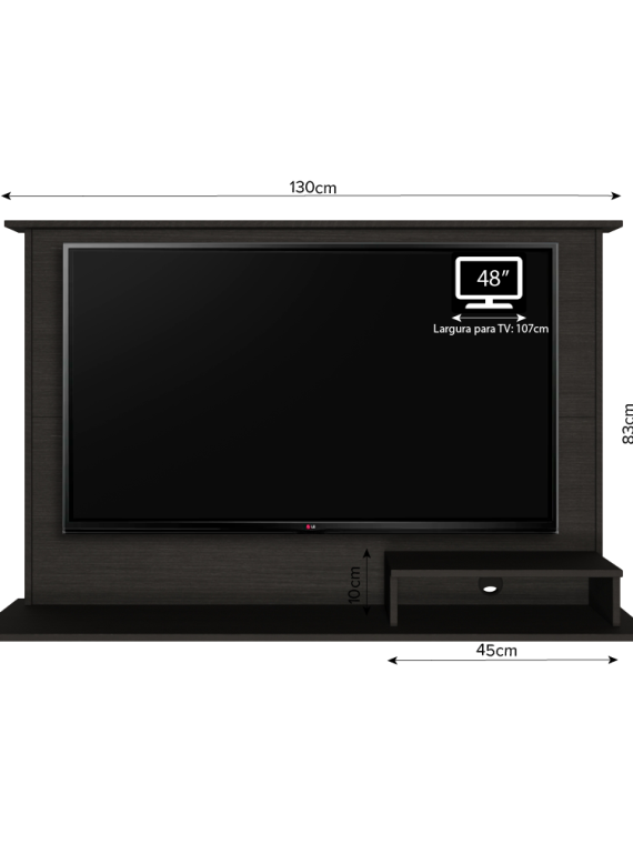 Painel Tv Serena até 48" - c/ 01 Nicho e 02 Prateleiras Preto