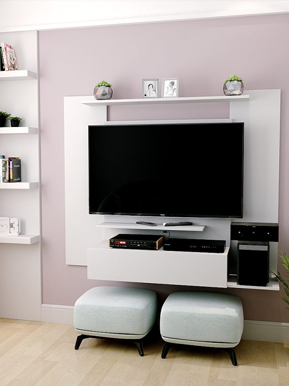 Painel Tv Santiago até 50" - c/ 01 Gaveta e 03 Prateleiras Branco