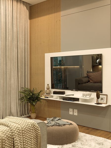 Painel Tv até 60" Tara - c/ 01 Nicho e 02 Prateleiras Branco