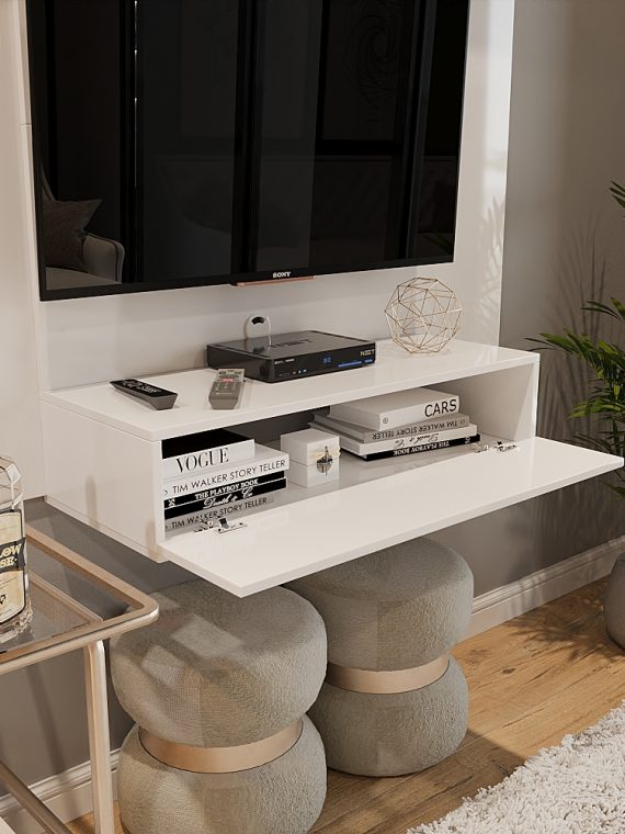 Painel Tv Esperanza até 50" - c/ 03 Prateleiras e 01 Porta Basculante Branco