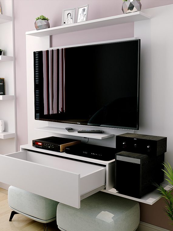 Painel Tv Santiago até 50" - c/ 01 Gaveta e 03 Prateleiras Branco