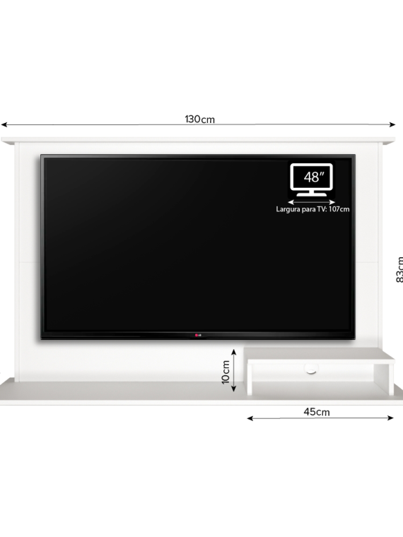 Painel Tv Serena até 48" - c/ 01 Nicho e 02 Prateleiras Branco