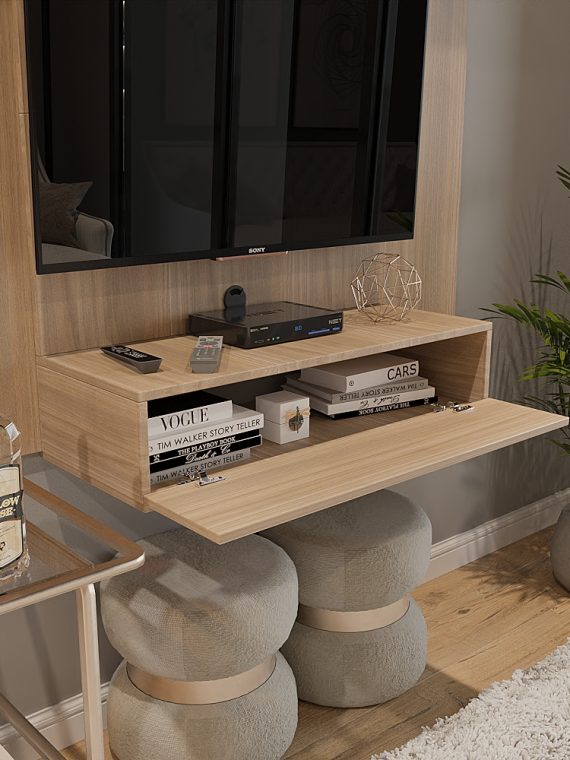 Painel Tv Esperanza até 50" - c/ 03 Prateleiras  e 01 Porta Basculante Montana