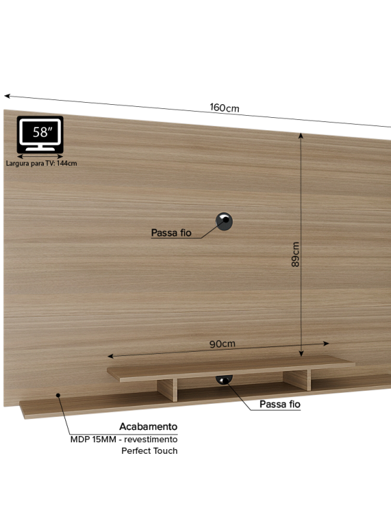 Painel Tv até 60" Tara - c/ 01 Nicho e 02 Prateleiras Montana
