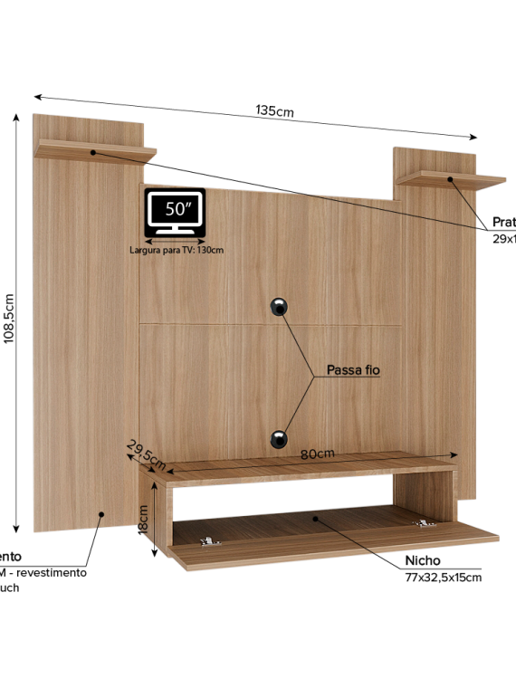 Painel Tv Esperanza até 50" - c/ 03 Prateleiras  e 01 Porta Basculante Montana