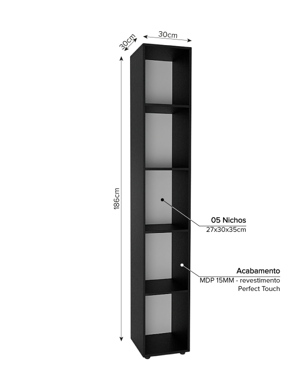 Estante Livreiro Auvin - c/ 05 Nichos Preto