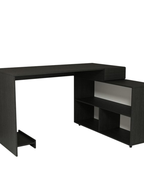 Mesa em L Bruxelas c/ 02 Nichos, 01 Prateleira e 01 Gaveta Preto