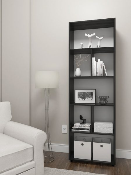 Estante Livreiro Mendoza - c/ 04 Nichos e 02 Prateleiras Preto