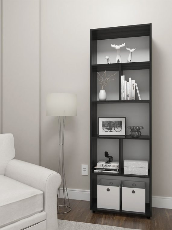 Estante Livreiro Mendoza - c/ 04 Nichos e 02 Prateleiras Preto