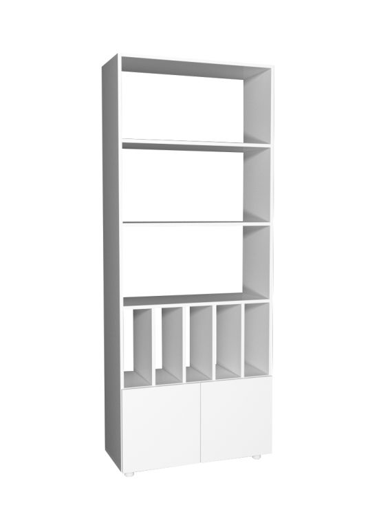 Estante Livreiro Córdova c/ 03 Prateleiras e 05 Nichos e 02 Portas Branco