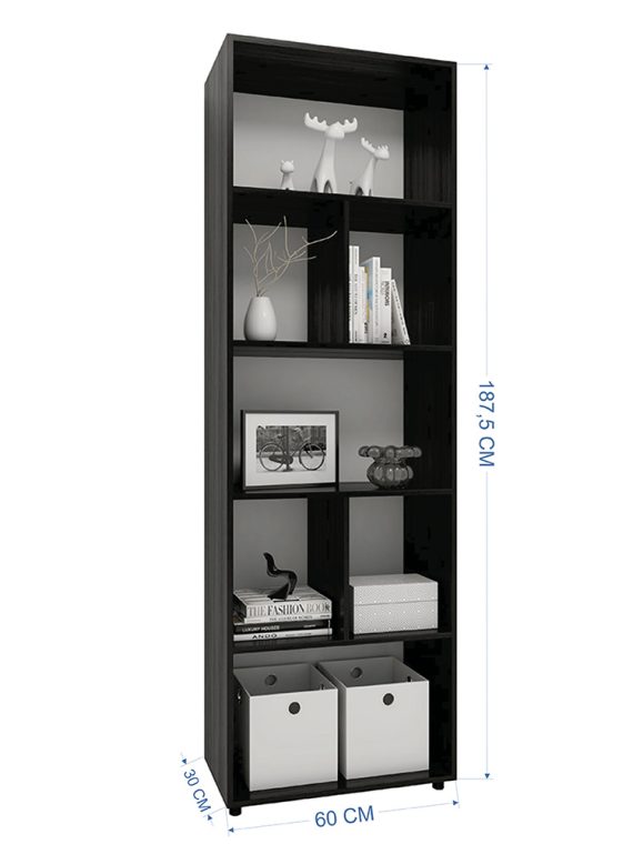 Estante Livreiro Mendoza - c/ 04 Nichos e 02 Prateleiras Preto